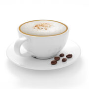 Cup of coffee cappuccino with coffee beans isolated on white background